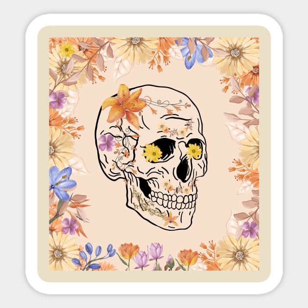 Floral Skull Sticker by LAMCREART